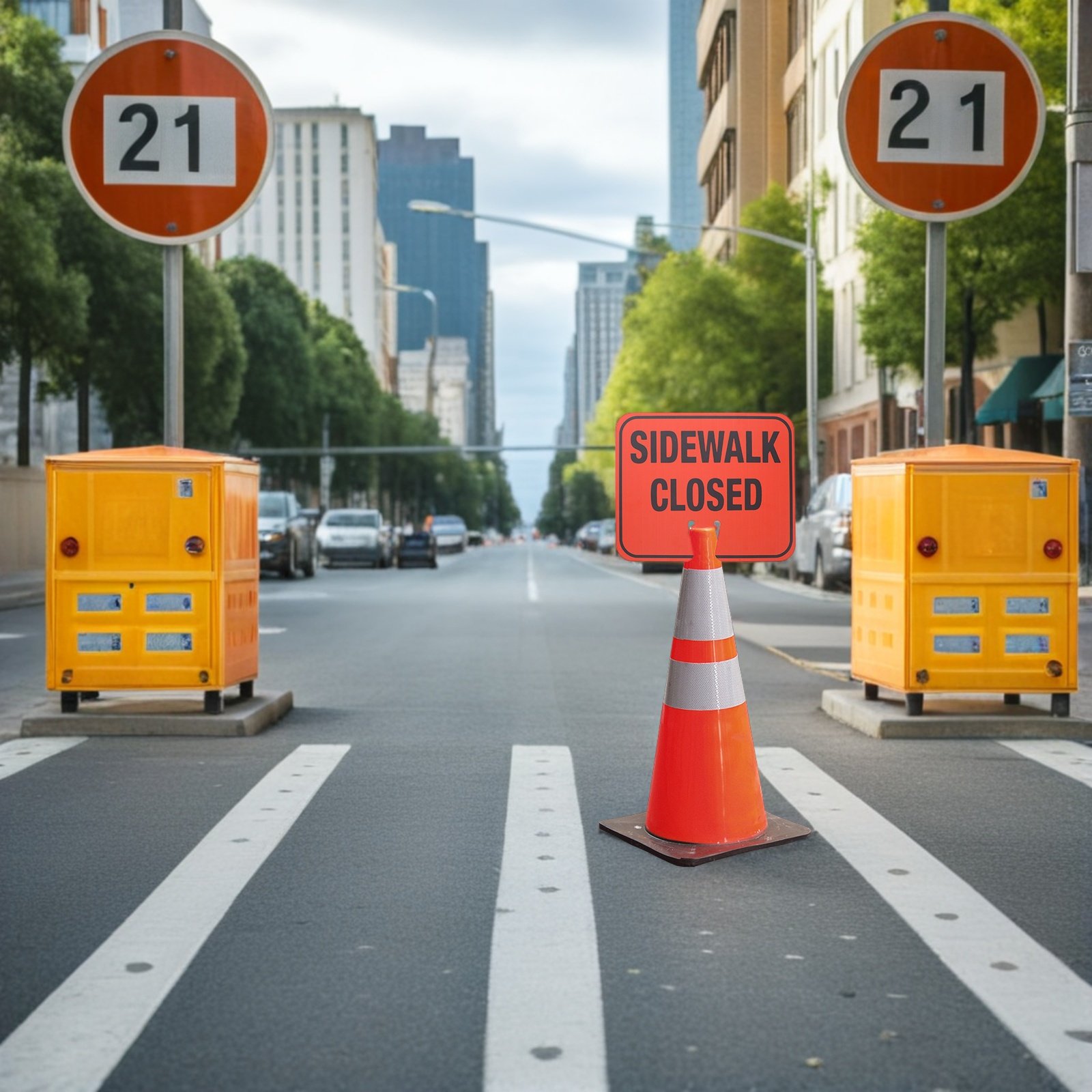 Road Traffic Cone - Road Closed Sign 12x10 Inch Bright