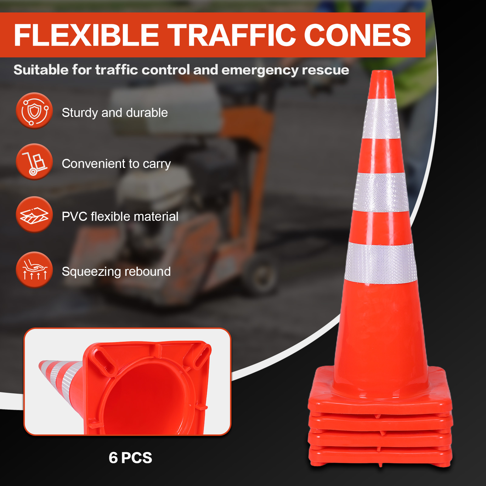 6Pcs 35 Inch Traffic Cones wit - Road Traffic Cone avaliação e preço